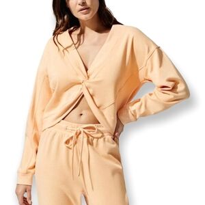 CARBON 38 women's peach orange twist front top sweatshirt size S